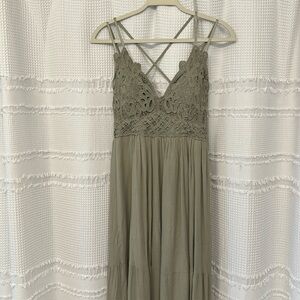 Olive green, long maxi dress